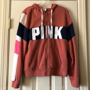 PINK zip-up hoodie burnt orange with PINK logo